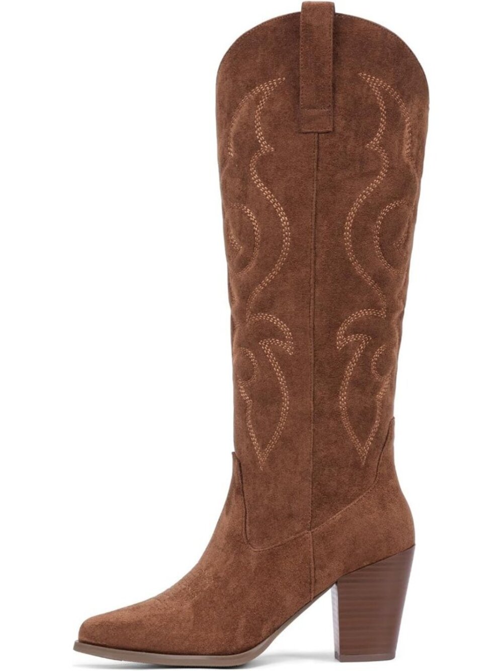 Stylish Suede Embroidered Cowboy Boots for Women - Chunky Heel Mid Calf Western